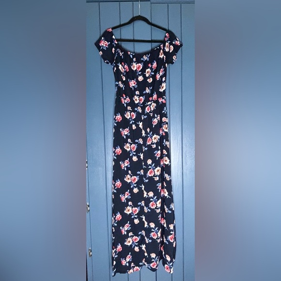Justify Dresses & Skirts - Navy Blue Floral Dress Size Large High Slit Built In Bodysuit Romance Romani